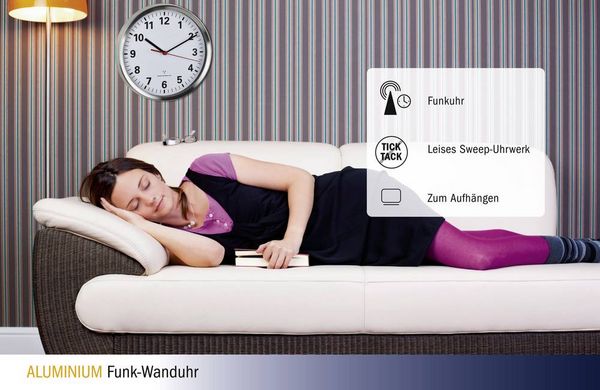 Produktbild: TFA Dostmann 60.3529.02 Funk Wanduhr 22 cm x 45 mm Aluminium Leisegang-Uhrwerk, Energiesparfunktion
