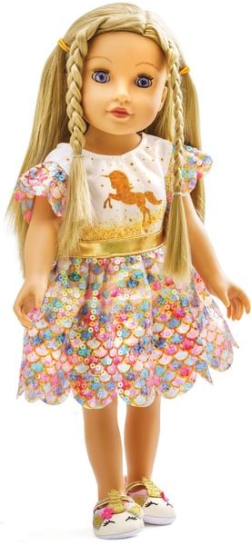Produktbild: Puppen-Glitzerkleid ''Einhorn Goldy'', Gr. 28-35 cm
