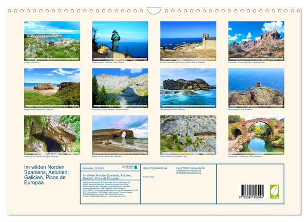 Produktbild: Im wilden Norden Spaniens, Asturien, Galicien, Picos de Europaa (Wandkalender 2027 DIN A3 quer), CALVENDO Monatskalender