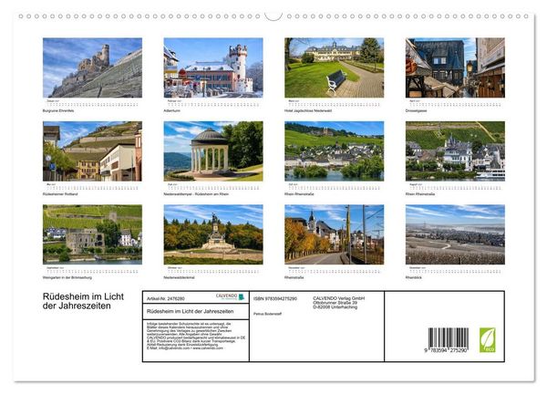 Produktbild: R&uuml;desheim im Licht der Jahreszeiten (hochwertiger Premium Wandkalender 2027 DIN A2 quer), Kunstdruck in Hochglanz