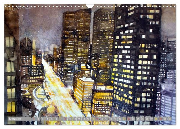Produktbild: New York Watercolor Citylights (Wandkalender 2026 DIN A3 quer), CALVENDO Monatskalender