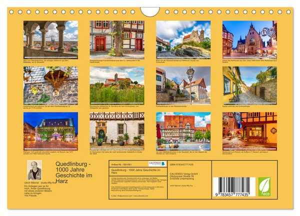 Produktbild: Quedlinburg - 1000 Jahre Geschichte im Harz (Wandkalender 2026 DIN A4 quer), CALVENDO Monatskalender