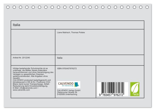 Produktbild: Italia (Tischkalender 2026 DIN A5 quer), CALVENDO Monatskalender