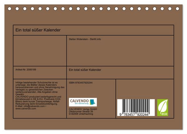 Produktbild: Ein total s&uuml;&szlig;er Kalender (Tischkalender 2026 DIN A5 quer), CALVENDO Monatskalender