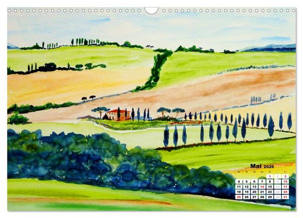 Produktbild: Toskana in Aquarell (Wandkalender 2026 DIN A3 quer), CALVENDO Monatskalender