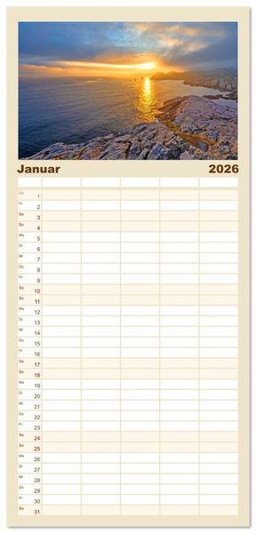 Produktbild: Familienplaner 2026 - Vom S&uuml;dkap zum Nordkap mit 5 Spalten (Wandkalender, 21 x 45 cm) CALVENDO