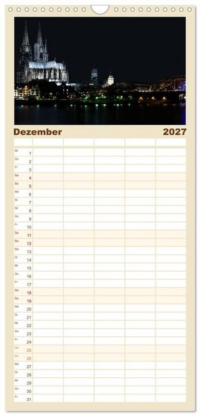 Produktbild: Familienplaner 2027 - K&ouml;ln bei Nacht mit 5 Spalten (Wandkalender, 21 x 45 cm) CALVENDO