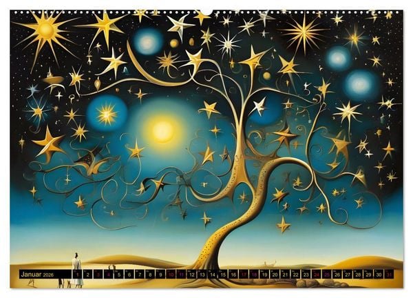 Produktbild: Erde, Sonne, Mond und Sterne Surrealistische Kunstwerke (hochwertiger Premium Wandkalender 2026 DIN A2 quer), Kunstdruck in Hochglanz