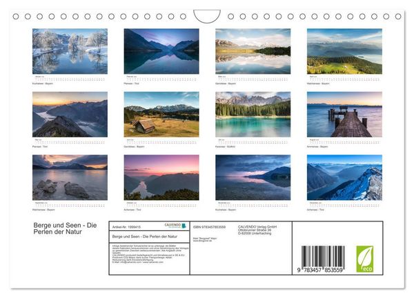 Produktbild: Berge und Seen - Die Perlen der Natur (Wandkalender 2026 DIN A4 quer), CALVENDO Monatskalender