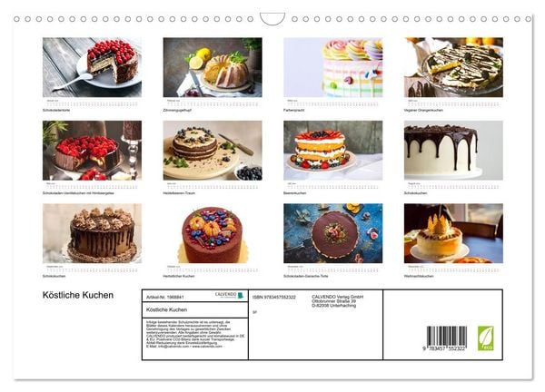 Produktbild: K&ouml;stliche Kuchen (Wandkalender 2026 DIN A3 quer), CALVENDO Monatskalender