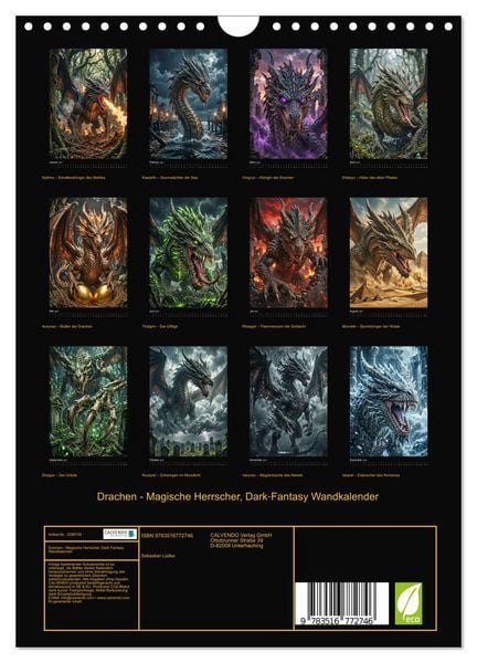 Produktbild: Drachen - Magische Herrscher, Dark‑Fantasy Wandkalender (Wandkalender 2027 DIN A4 hoch), CALVENDO Monatskalender