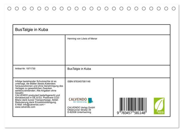Produktbild: BusTalgie in Kuba (Tischkalender 2026 DIN A5 quer), CALVENDO Monatskalender