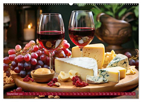 Produktbild: Gourmet K&auml;se - und Weingenuss (hochwertiger Premium Wandkalender 2026 DIN A2 quer), Kunstdruck in Hochglanz