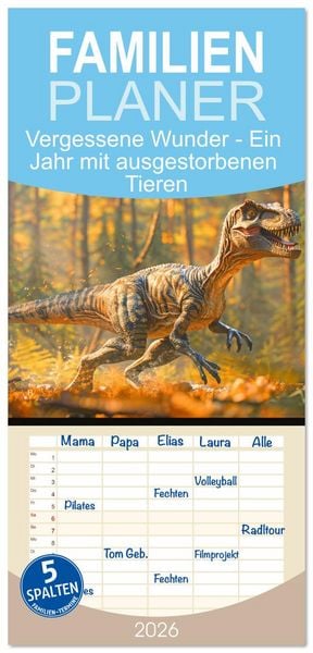 Produktbild: Familienplaner 2026 - Vergessene Wunder - Ein Jahr mit ausgestorbenen Tieren mit 5 Spalten (Wandkalender, 21 x 45 cm) CALVENDO