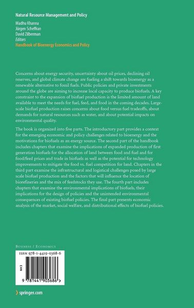Produktbild: Handbook of Bioenergy Economics and Policy