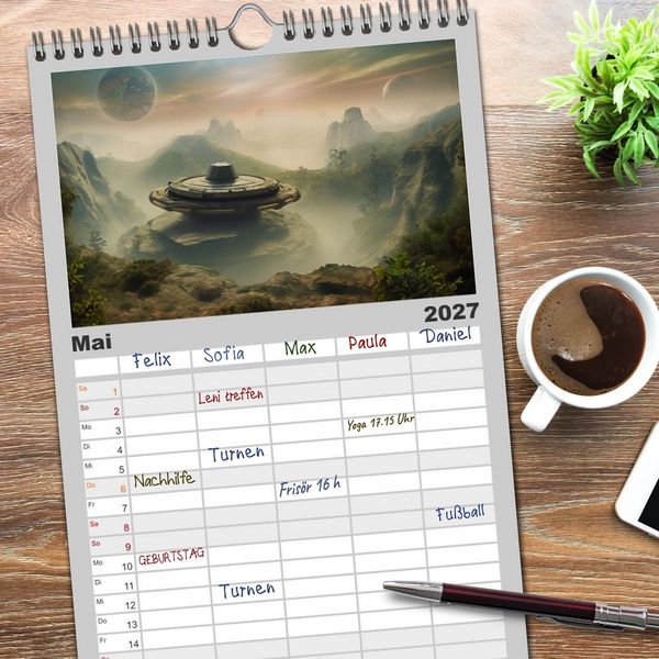 Produktbild: Familienplaner 2027 - Extraterrestrisch - Auf fremden Planeten mit 5 Spalten (Wandkalender, 21 x 45 cm) CALVENDO