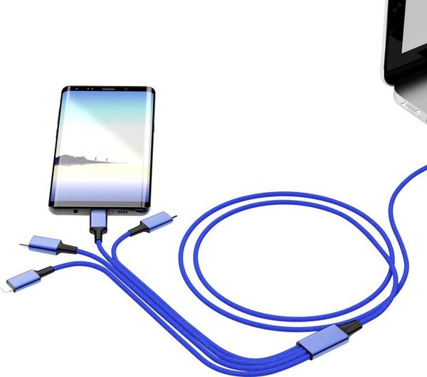 Produktbild: Smrter USB-Ladekabel USB-A Stecker, USB-C&reg; Stecker, USB-C&reg; Stecker, Apple Lightning Stecker, USB-Micro-B Stecker 1.20 m Navy-Blau SMRTER_ELITE_C_
