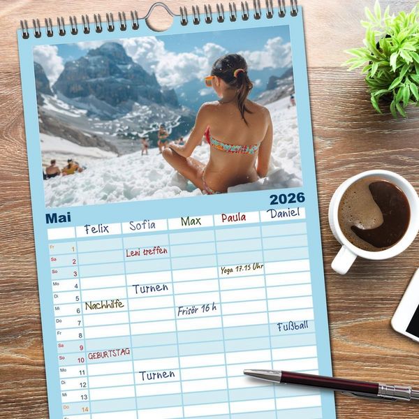 Produktbild: Familienplaner 2026 - Eisbaden mit 5 Spalten (Wandkalender, 21 x 45 cm) CALVENDO