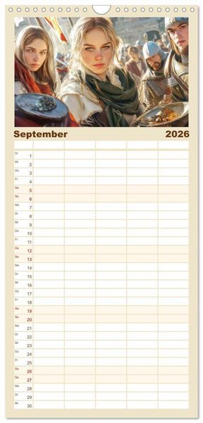 Produktbild: Familienplaner 2026 - Mittelalter - Ein Blick in diese Zeit mit 5 Spalten (Wandkalender, 21 x 45 cm) CALVENDO
