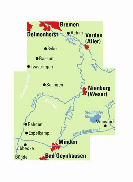 Produktbild: BVA ADFC Regionalkarte Bremen-Minden Mittelweser 1:75.000