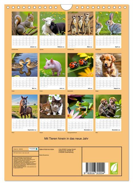 Produktbild: Mit Tieren hinein in das neue Jahr (Wandkalender 2026 DIN A4 hoch), CALVENDO Monatskalender