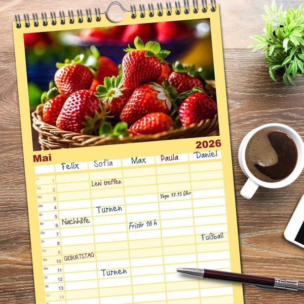 Produktbild: Familienplaner 2026 - Gesundes frisches Obst mit 5 Spalten (Wandkalender, 21 x 45 cm) CALVENDO