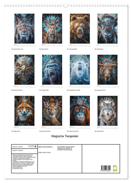 Produktbild: Magische Tiergeister (Wandkalender 2026 DIN A2 hoch), CALVENDO Monatskalender