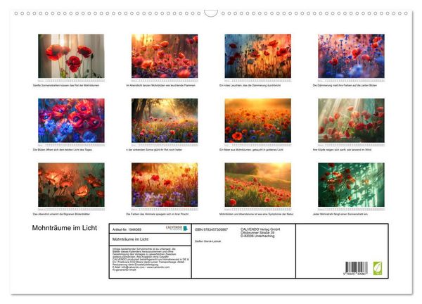 Produktbild: Mohntr&auml;ume im Licht (Wandkalender 2026 DIN A2 quer), CALVENDO Monatskalender