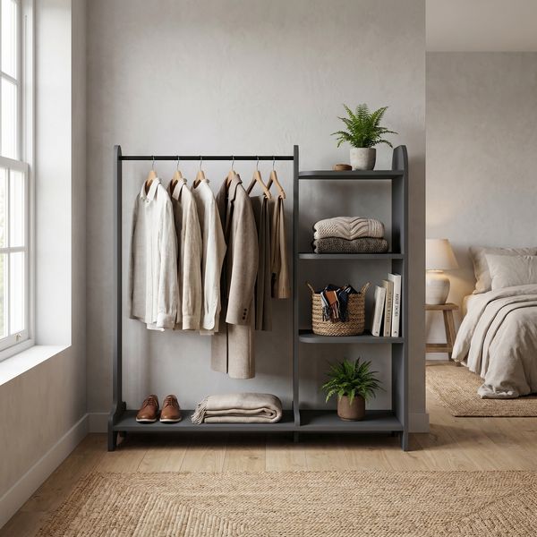 Produktbild: Holz Kleiderst&auml;nder mit Regal & Stange Lempu L