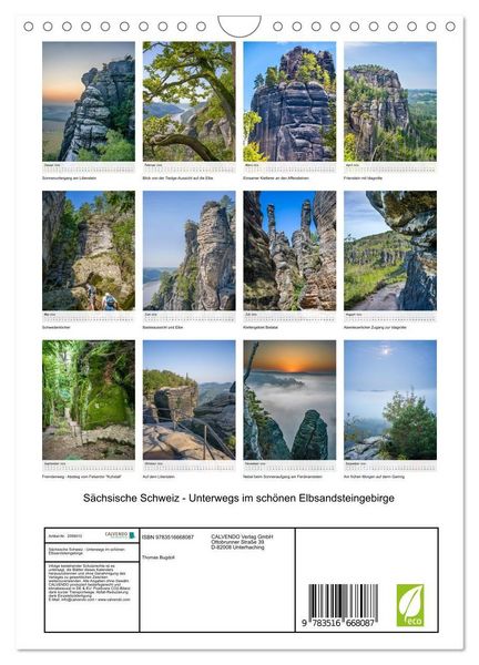 Produktbild: S&auml;chsische Schweiz - Unterwegs im sch&ouml;nen Elbsandsteingebirge (Wandkalender 2026 DIN A4 hoch), CALVENDO Monatskalender