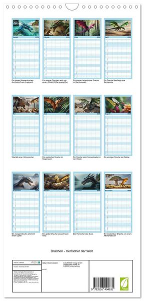 Produktbild: Familienplaner 2026 - Drachen - Herrscher der Welt mit 5 Spalten (Wandkalender, 21 x 45 cm) CALVENDO