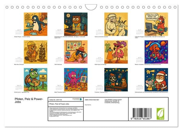 Produktbild: Pfoten, Pelz & Power-Jobs (Wandkalender 2026 DIN A4 quer), CALVENDO Monatskalender
