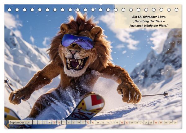 Produktbild: Tierisch lustige Skifahrer (Tischkalender 2026 DIN A5 quer), CALVENDO Monatskalender