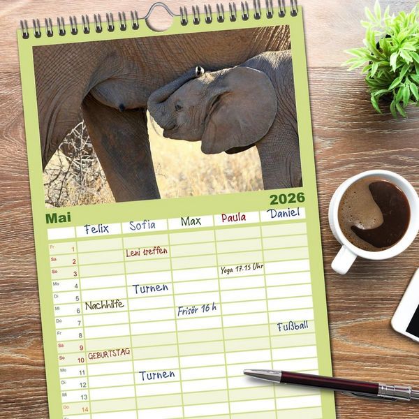 Produktbild: Familienplaner 2026 - Afrika - im Reich der Elefanten mit 5 Spalten (Wandkalender, 21 x 45 cm) CALVENDO