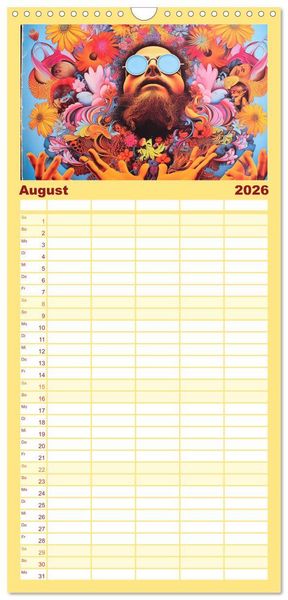 Produktbild: Familienplaner 2026 - Psychodelic Art mit 5 Spalten (Wandkalender, 21 x 45 cm) CALVENDO