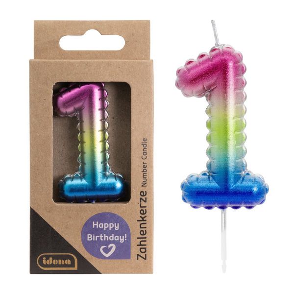 Produktbild: Idena Zahlenkerze 1 Regenbogen metallic