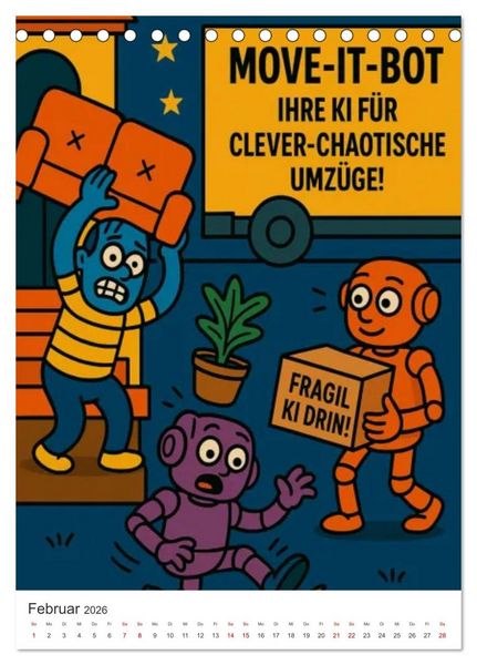 Produktbild: Robo-Champs: Witz trifft auf Chip (Tischkalender 2026 DIN A5 hoch), CALVENDO Monatskalender