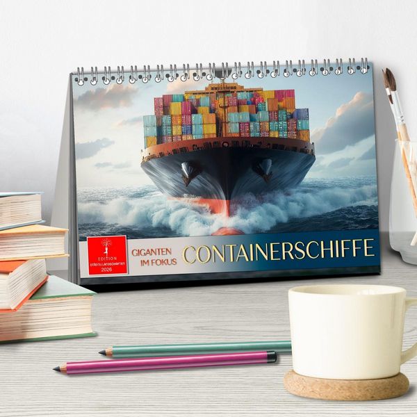 Produktbild: Containerschiffe - Giganten im Fokus (Tischkalender 2026 DIN A5 quer), CALVENDO Monatskalender