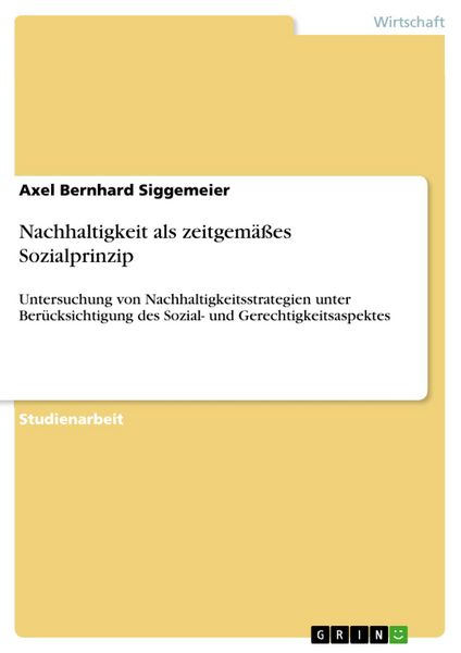 Produktbild: Nachhaltigkeit als zeitgem&auml;&szlig;es Sozialprinzip