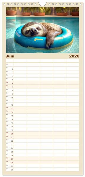 Produktbild: Familienplaner 2026 - Der Kalender f&uuml;r echte Faultiere mit 5 Spalten (Wandkalender, 21 x 45 cm) CALVENDO