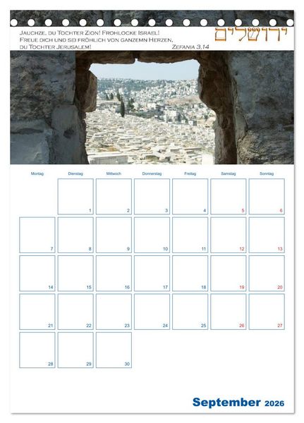 Produktbild: Jerusalem Kalender mit Bibelworten und Planer! (Tischkalender 2026 DIN A5 hoch), CALVENDO Monatskalender