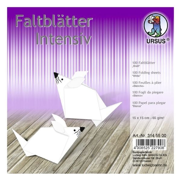 URSUS Falten Faltblätter Uni intensiv, Plakatkarton, 65 g/m², 15 x 15 cm, weiß