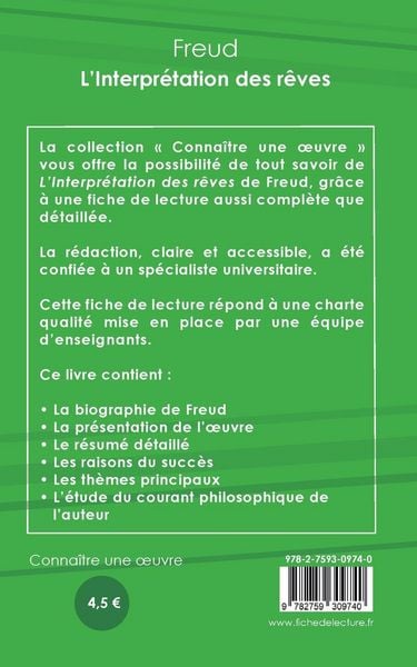 Produktbild: Fiche de lecture L'Interpr&eacute;tation des r&ecirc;ves de Freud (analyse litt&eacute;raire de r&eacute;f&eacute;rence et r&eacute;sum&eacute; complet)