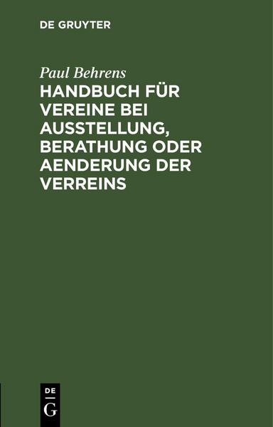 Produktbild: Handbuch f&uuml;r Vereine bei Ausstellung, Berathung oder Aenderung der Verreins