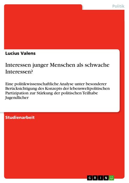 Produktbild: Interessen junger Menschen als schwache Interessen?