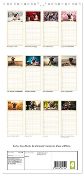 Produktbild: Familienplaner 2027 - Lustige Mops-Hunde: Die charmanten Meister von Chaos und Unfug mit 5 Spalten (Wandkalender, 21 x 45 cm) CALVENDO