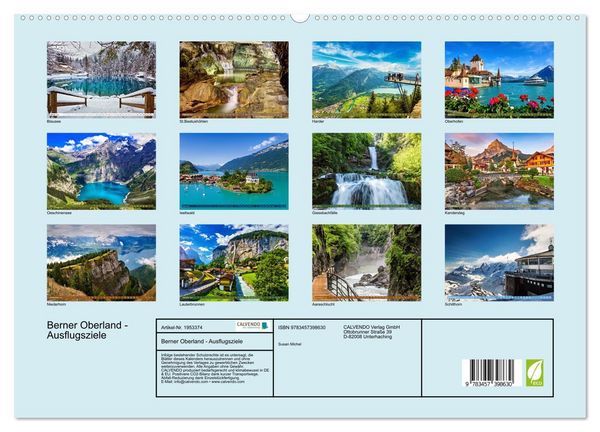 Produktbild: Berner Oberland - Ausflugsziele (hochwertiger Premium Wandkalender 2026 DIN A2 quer), Kunstdruck in Hochglanz