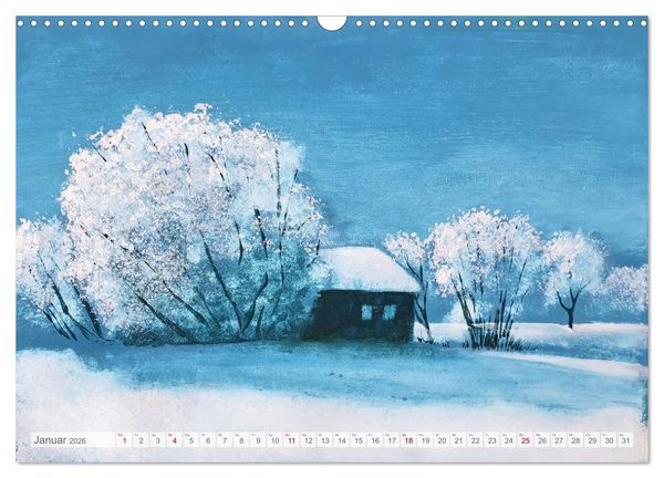 Produktbild: Winterzauberwelt - Gemalte Winterlandschaften (Wandkalender 2026 DIN A3 quer), CALVENDO Monatskalender