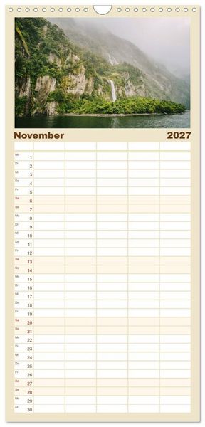 Produktbild: Familienplaner 2027 - Neuseeland - Landschaftstr&auml;ume mit 5 Spalten (Wandkalender, 21 x 45 cm) CALVENDO