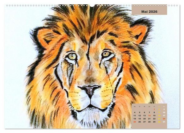 Produktbild: PortraiTierART Gro&szlig;katzen - Wundervolle Portraitzeichnungen (Wandkalender 2026 DIN A2 quer), CALVENDO Monatskalender